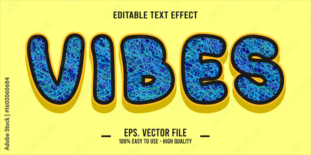 Aufkleber vibes, happy and funny text effect with editable text