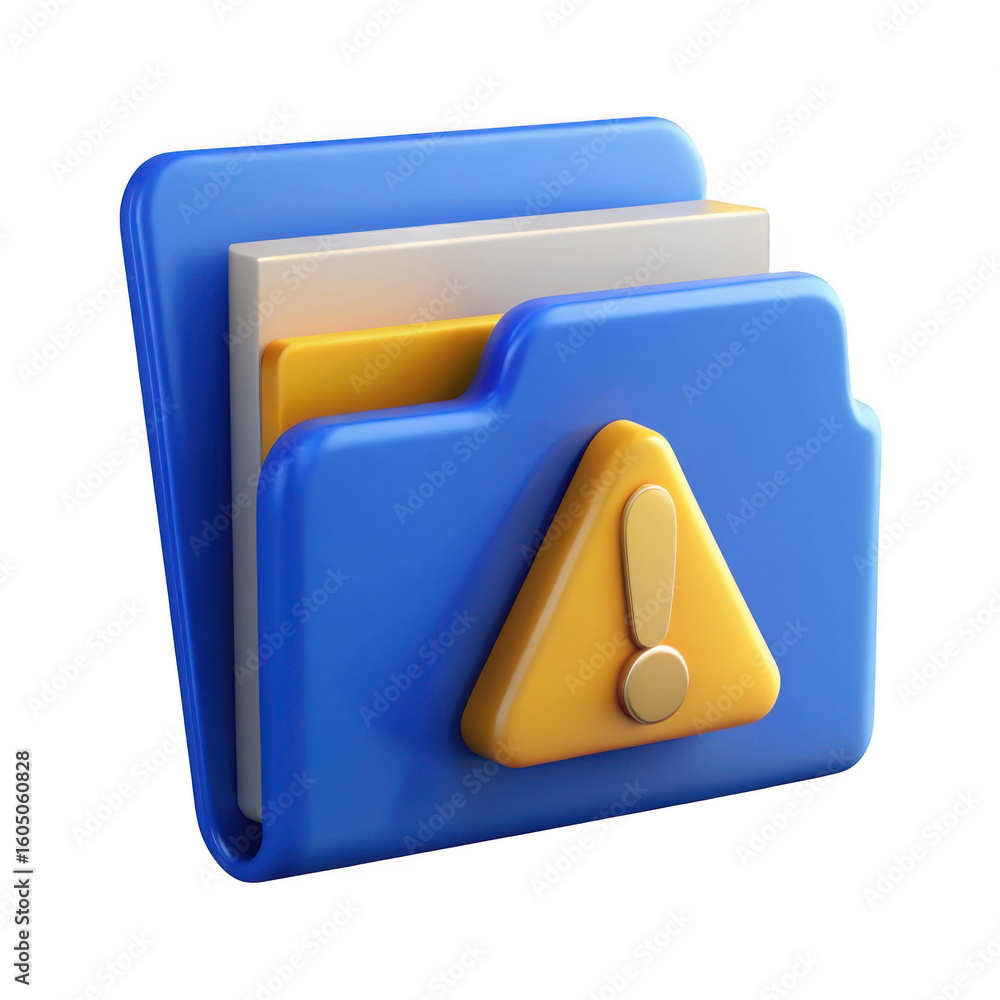 Poster 3d folder with warning sign isolated on transparent background