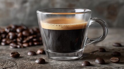 Rich Double Espresso Served in a Clear Glass Cup