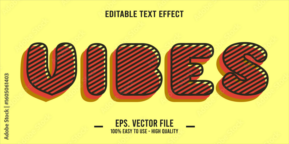 Aufkleber vibes, happy and funny text effect with editable text
