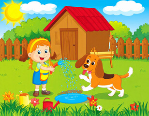 Fototapeta premium little girl and dog