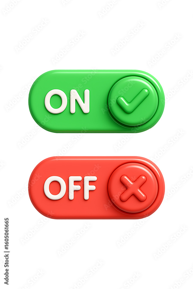 Poster 3d on off switch button isolated on a transparent background