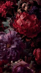 Dramatic Dark Floral Background in Rich Red and Violet Hues