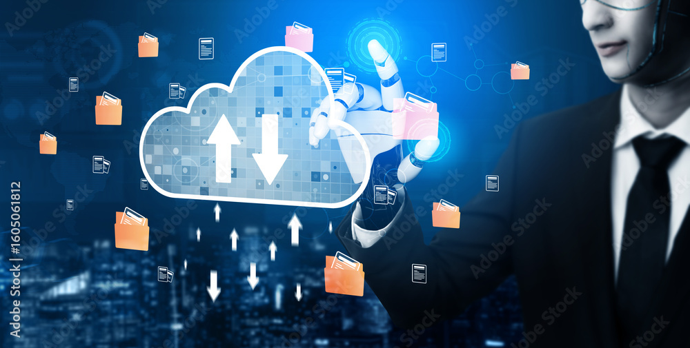 Poster ai artificial intelligence optimizes cloud infrastructure with virtual assistants and intelligent au