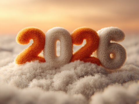 Retro shot of a number 2026 sculpted from soft