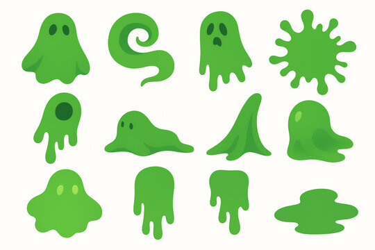 Set of Ectoplasmic Ghost Shape Icons in Flat Vector Style