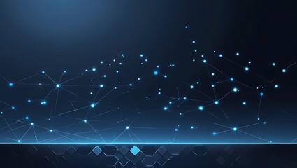 Futuristic Blue Network Grid: Abstract Interconnected Glowing Nodes and Lines on Dark Background