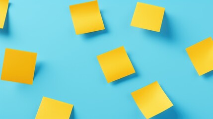 Fototapeta premium Stickers in the shape of a yellow square are placed on a blue background.