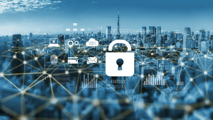 Digital cyber security lock system highlighting data security encryption, cyber password...
