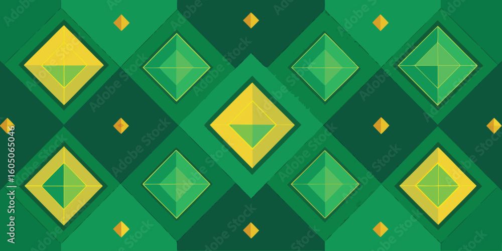 Poster green and gold patterned background featuring intricate designs and textures..eps