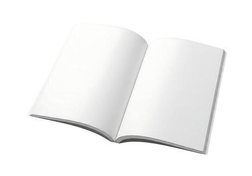 Open book or magazine with blank white pages. Mockup for education or design. Isolated on transparent background, png