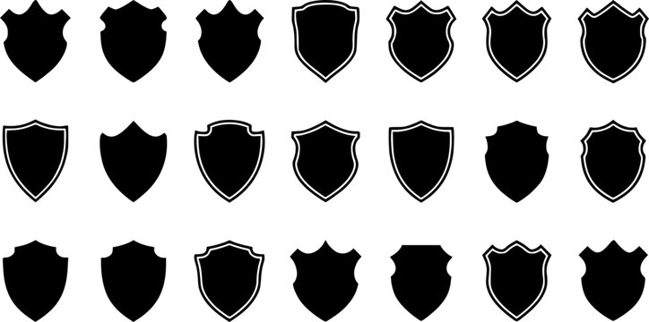 Set of shields. Shield icon vector, badge shape. Security, football patches, Vector military black silhouettes

