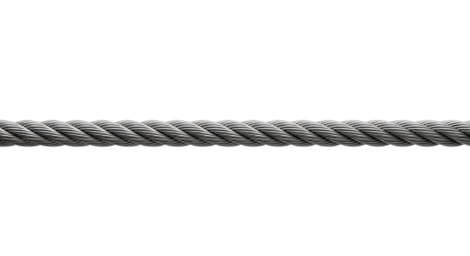 Strong steel wire rope or metal cable for industrial use. Heavy-duty. Isolated on transparent background, png