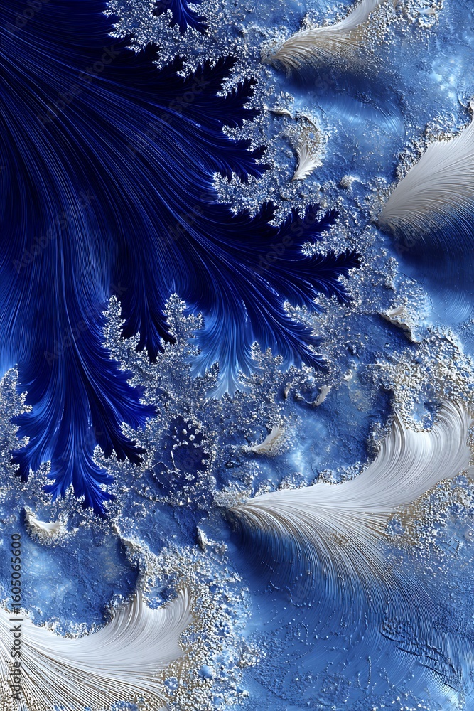 Poster abstract fractal design with blue and white hues creating a textured pattern