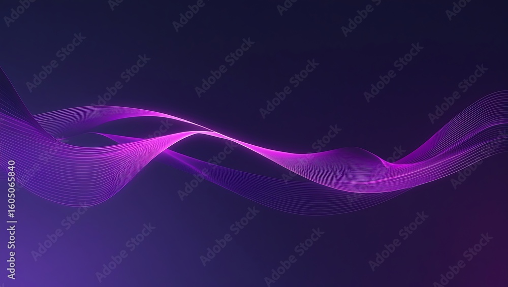 Fototapete futuristic sound wave visualization: luminous magenta and violet energy flow in a smooth curve
