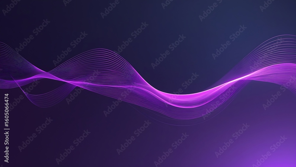 Fototapete futuristic sound wave visualization: luminous magenta and violet energy flow in a smooth curve