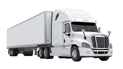 White semi truck with a long trailer on a black background isolated on a transparent background vehicle