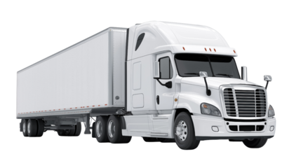 White semi truck with a long trailer on a black background isolated on a transparent background vehicle