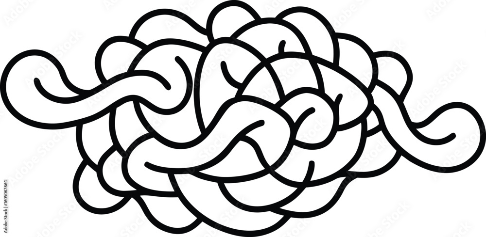 Poster vector art of a black and white illustration of a tangled abstract shape with flowing lines and curv
