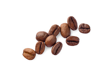 Close up coffee beans on white background