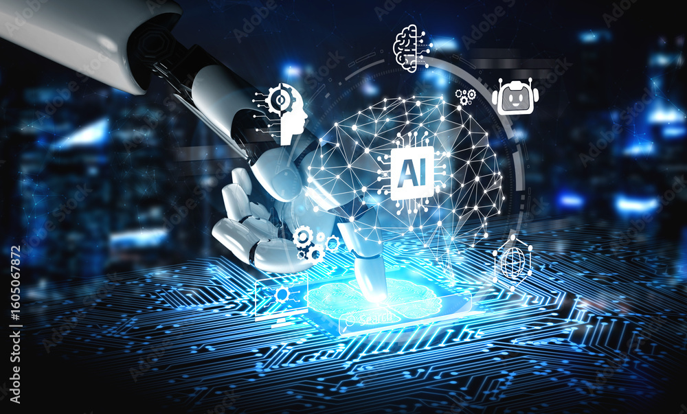 Poster ai assistant brain processor with llm technology, big data, machine learning, generative ai for busi