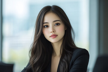 Young professional woman looks forward in an office setting. Use for business marketing, webpage design, articles.