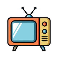 Vintage Television Editable Stroke Vector Illustration — Mass Media Concept, Isolated Icon