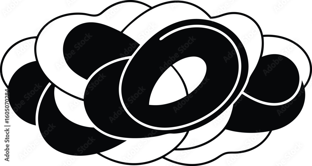 Poster vector art of a bold abstract black and white graphic design with interlocking loops and shapes rese