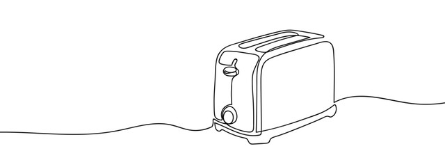 Continuous line hand drawn toaster breakfast Simple art lines, vector on transparent background, editable strokes.