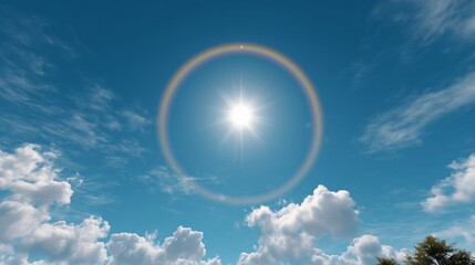 Sun halo phenomenon over clear blue sky nature scene serene environment aerial view atmospheric concept