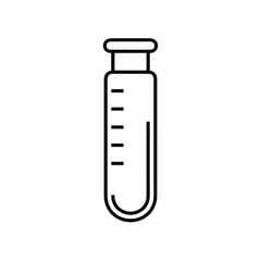 Test tube illustration in minimalist style with black outline design  on a transparent background