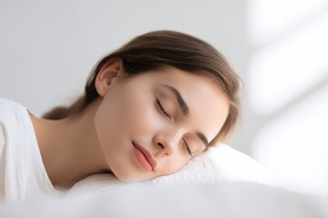 Fototapeta premium serene minimalistic image of peaceful sleeper resting in softly lit room with ample copy space