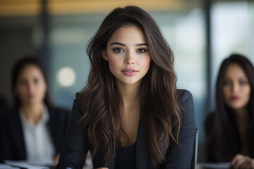 Businesswoman Attends Meeting. Portrait style. Confident young woman. Perfect for corporate design, marketing material and web use.