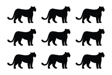 Collection of silhouetted monkeys in various playful and seated poses against a white background