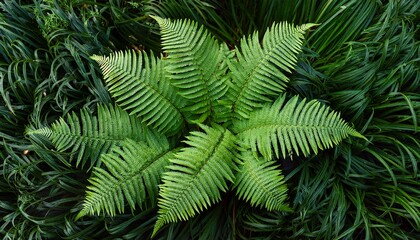 common centipede or sweet fern polypodium vulgare lush green foliage top view
