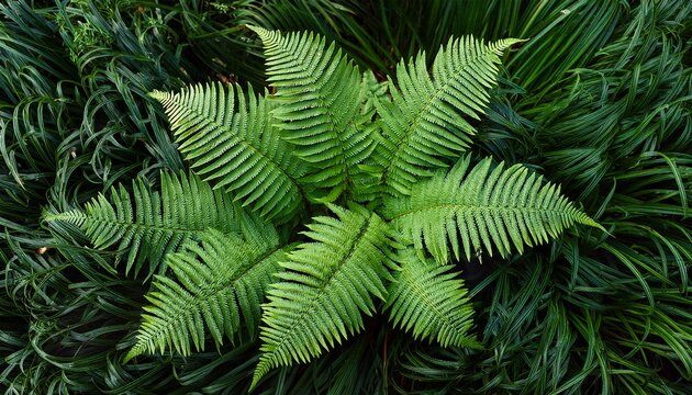 common centipede or sweet fern polypodium vulgare lush green foliage top view