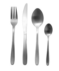 Cutlery set with fork, knife, and spoons on transparent background