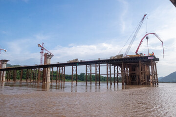 Bridge Construction Over the Mekong River in Laos