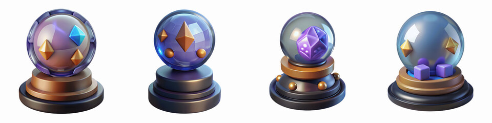 Set for Magical crystal orbs with glowing elements perfect game assets for fantasy treasure rewards isolated on transparent background