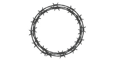 Isolated barbed wire wreath on a transparent background creating a sharp and dangerous circle of security and protection