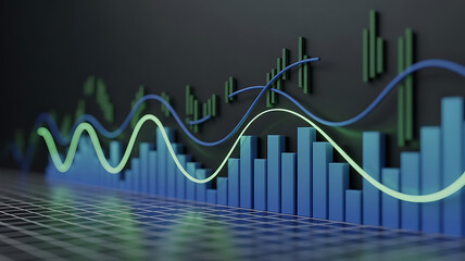 Abstract Financial Chart with Bar Graph and Line Graph Illustration