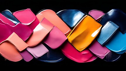 Colorful paint swatches arranged in a braided pattern on a black background