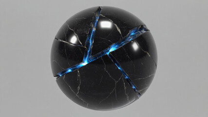 Smooth Black Marble Cracking from Within and Glowing Blue, Symbolizing Suppressed Grief