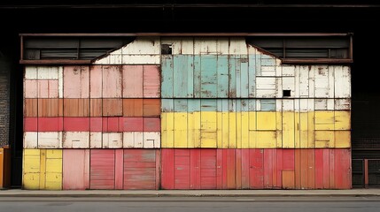 Colorful panels on a weathered industrial structure