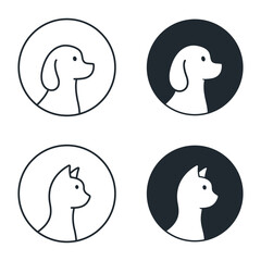 Cat and dog pet emblem icon set. Vector isolated illustration