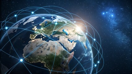 Earth from space with global network a digital representation of worldwide connectivity and communication technology