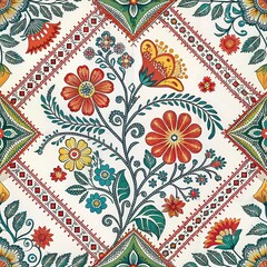 Vibrant Folk Art Floral Seamless Pattern.