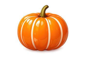 Glossy pumpkin featuring white striped pattern, highlighting seasonal autumn harvest against transparent backdrop
