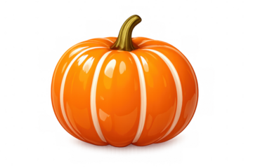 Glossy pumpkin featuring white striped pattern, highlighting seasonal autumn harvest against transparent backdrop