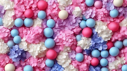 Colorful pastel hydrangea and spheres